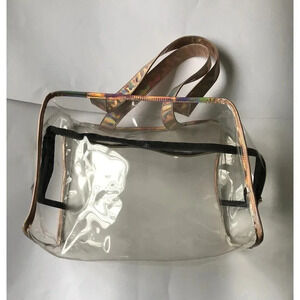 Women Fashionable Clear Plastic Transparent Handbag Tote Bag Holographic Handles